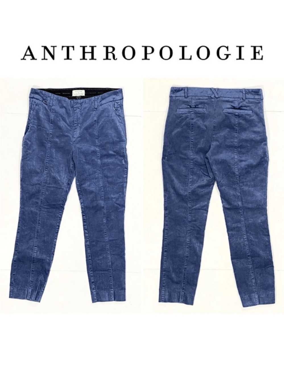 Anthropologie The Essential Slim Velvet Blue Cropped Pants SZ 4